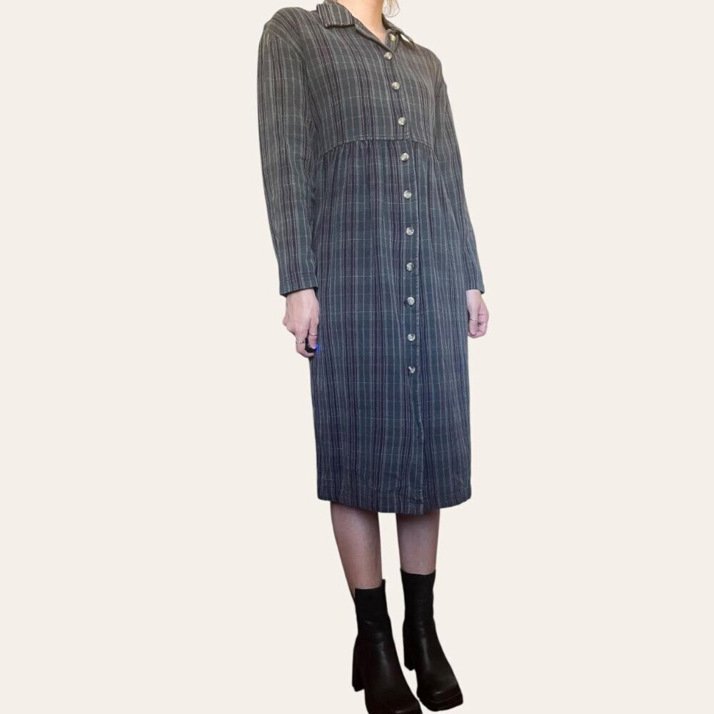 90s plaid long sleeve flannel button-up babydoll dress Original TY Wear - Large - Picture 5 of 8